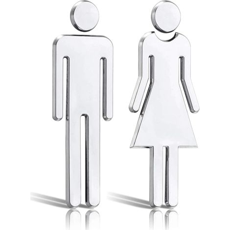 Signes WC de Symboles Hommes et Femmes, Stickers pour Toilettes, 12cm Plaque de Porte Panneaux Toilette Argenté Femmes Hommes Signes WC Adhésive, pour Toilette Porte de Restaurant Publique Hôtel (1/5)