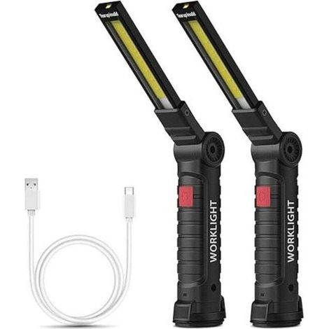 (Grand format, lot de 2) Lampe de travail rechargeable/lampe d'atelier/lampe torche COB avec base magnétique, 5 modes, lumière blanche/lumière rouge, idéale pour les garages (1/5)