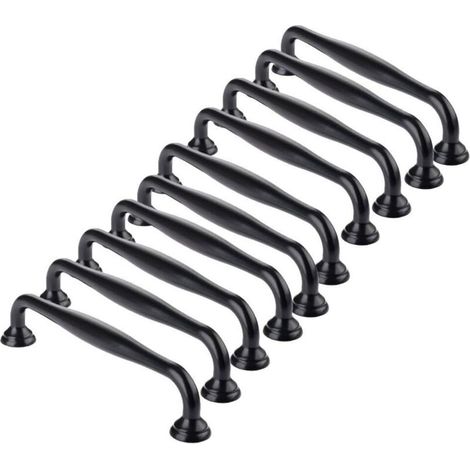 10pcs Black Furniture Handle - Black Kitchen Furniture Handle Door Handles Drawer Bedroom Center Distance 96mm，Handles for Wardrobes