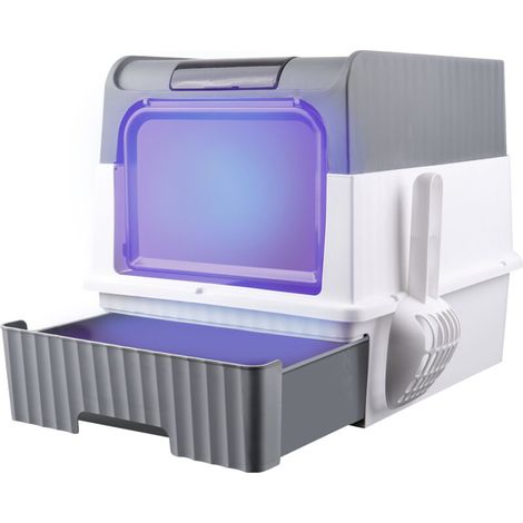 Bac à Litière pour Chat, Maison de Toilette pour Chat Fermé, Stérilisation et Désodorisation aux Ultraviolets, Gris (1/4)