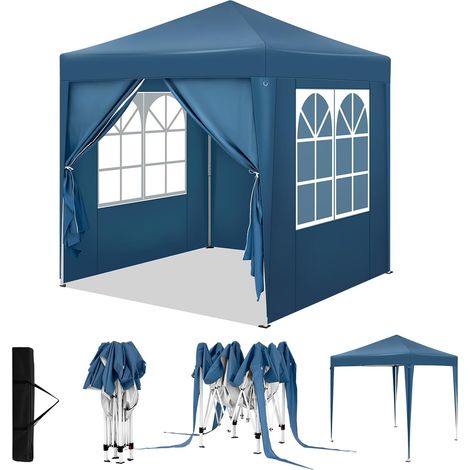 WOLTU CENADOR DE JARDÍN PLEGABLE CON PANELES LATERALES 2x2m, Azul