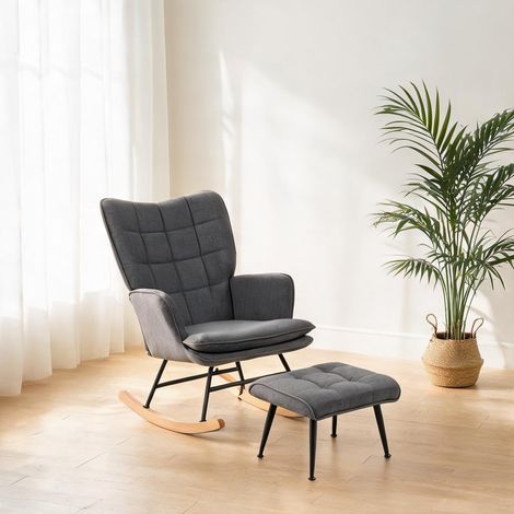 Fauteuil gris en tissu aspect lin 100 polyester 89 x 64 x 90 cm (1/5)