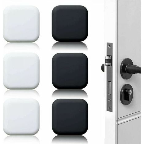 Large 6-piece wall-mounted door stop, self-adhesive rubber door bumper, white/black, 45mm x 45mm, door handle bumper, wall-mounted door handle bumper against door stop (1/4)