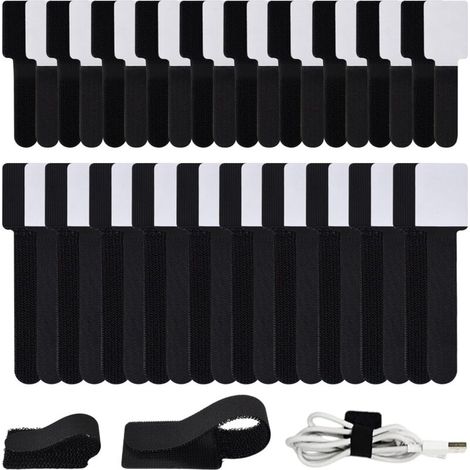 Bande Scratch Agrippantes, Attache Cable, Hook Loop Rubans, 20 PCS 150mm x 35mm, 20PCS 90mm x 30mm, Noir, Adhésif Bande pour Attacher Les Câbles, PC et fils Électriques, Mur, Sol, Plastique, Ménage (1/5)