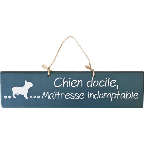 Plaque décorative en bois bleu canard - Chien docile (1/2)