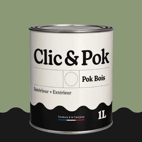 Peinture Bois Extérieur – POK BOIS - 1L - RAL 6021 - Vert pâle- Résistante aux intempéries - Ne s'écaille pas