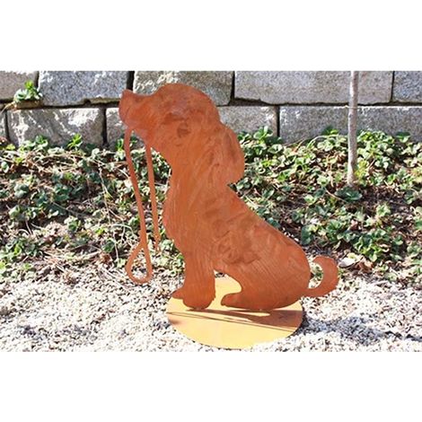 Chien Décoratif Emi avec Laisse en Métal Aspect Rouille Déco Jardin et Maison H50 cm - PANGIVO