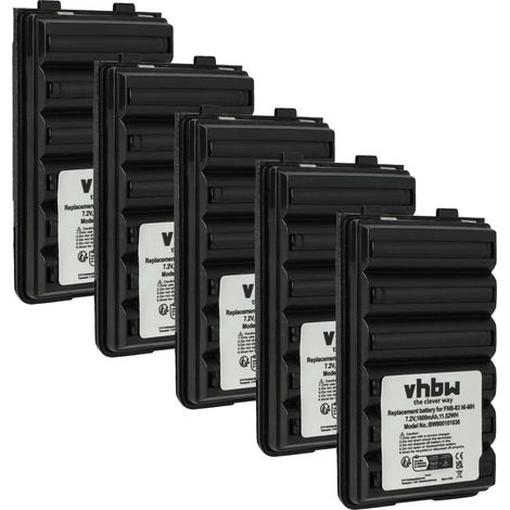 vhbw 5x Akku Ersatz für Yaesu / Vertex FNB-V57H, FNB-88, FNB-94, FNB-V57, FNB-V126Li für Funkgerät, Walkie Talkie (1600 mAh, 7,2 V, NiMH)