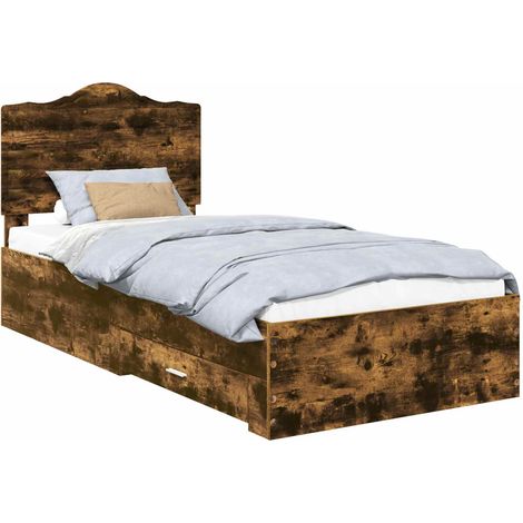 Bed Frame with Headboard Smoked Oak 70 x 190 cm Engineered Wood vidaXL