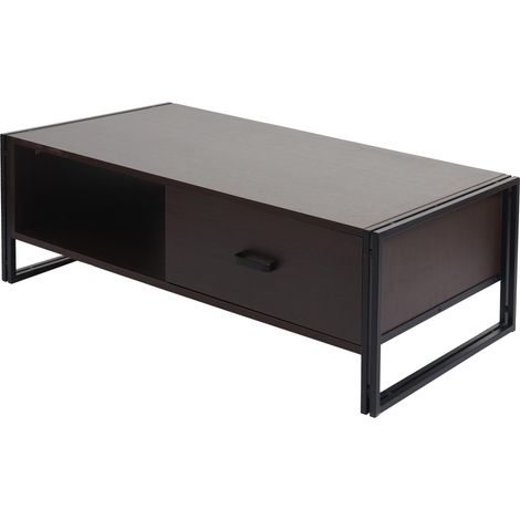 [NUNCA USADO] Mesa de centro HHG-394, mesa auxiliar mesa de salón, 41x120x60cm Estructura 3D, metal MDF, marrón oscuro