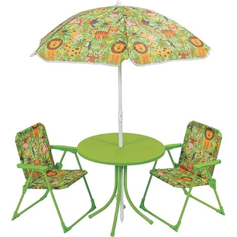 TrAdE Shop Traesio - Set Da Giardino Per Bambini Con Tavolino Rotondo Sedie Pieghevoli Ombrellone Verde 529028 - (1/4)