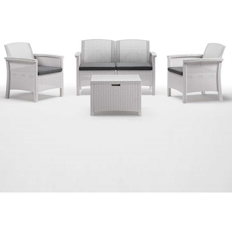 Divano due sedute con Poltrone e Tavolino/Salotto/Salottino per Esterno/Arredo Giardino - Mod. Colmar Bianco