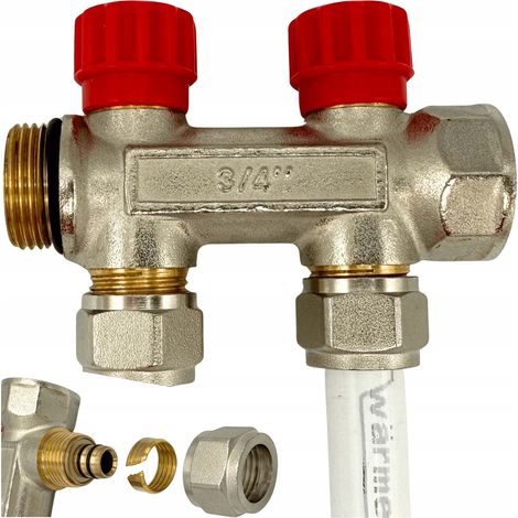 Colector PEX 3/4 16 mm 2 secciones para suelo radiante y agua caliente sanitaria (1/5)