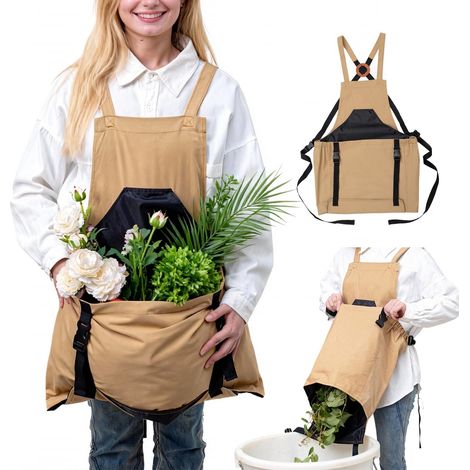 Tablier de jardinage pour femmes avec bretelles croisées réglables tablier de jardinage imperméable doté de poches pour la (1/4)