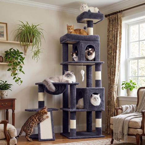 Arbre à Chat 173cm XXL, Tour de Jeux pour Grands Chats, Gris Foncé (1/5)