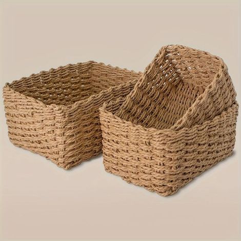 BelleRise - Lot de 3 paniers de rangement tressés en corde de papier — Design extra-large et grand format — Pour armoires et étagères (1/5)