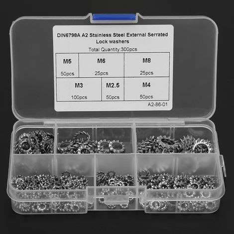 300 rondelles en acier inoxydable M2.5/M3/M4/M5/M6/M8 pour vis à denture externe, joint plat (1/5)