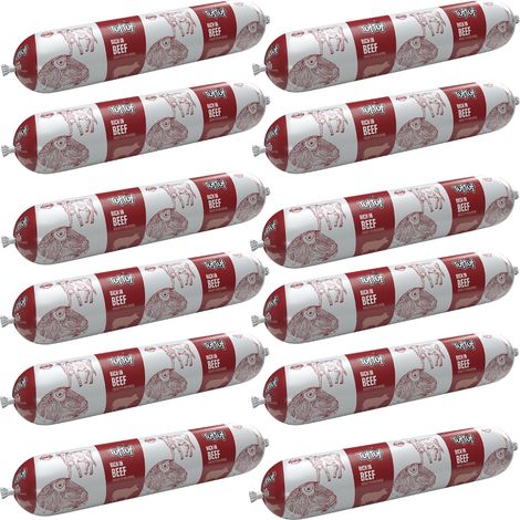 Cibo umido per cani TufTuf, barretta al manzo, 12 x 900 g, confezione completa.
