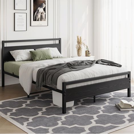 Cama de 120x200 cm, con somier, espacio de almacenamiento, MDF y metal, negra (1/5)