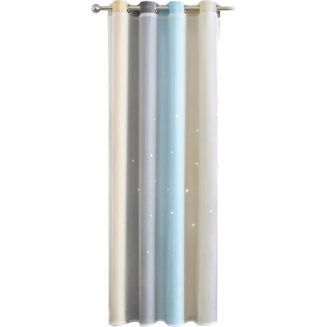 Rideau occultant double couche à motif étoiles ajourées dégradé simple (1 pièce) pour chambre ou salon. (1/5)