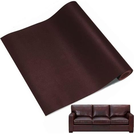 Rouleau adhésif cuir simili 50 x 137 cm brun foncé pour sièges de voiture, sacs et vestes (1/4)