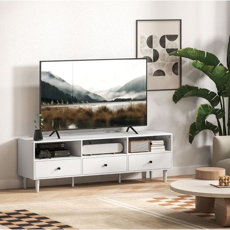 Mobile TV 140 cm con 3 cassetti, 3 vani e passacavi, bianco DESVIAE (1/5)