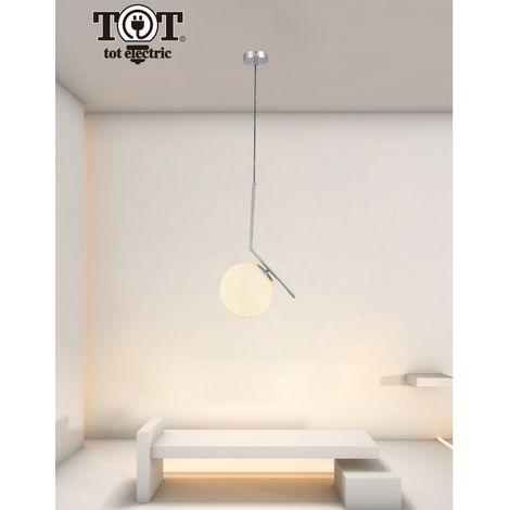 Lampadario a sospensione con sfera in vetro E27 argento design moderno minimal (1/5)