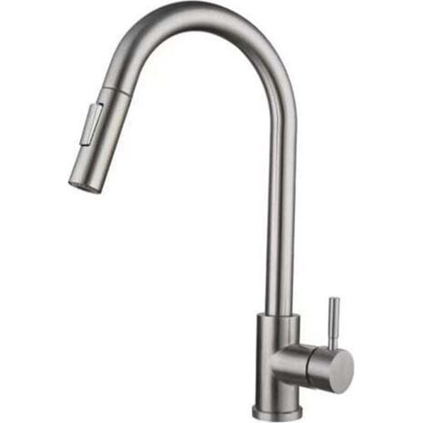 Robinet de cuisine pivotant à 360° avec douchette extractible, mitigeur haute pression en acier inoxydable nickel brossé (1/4)