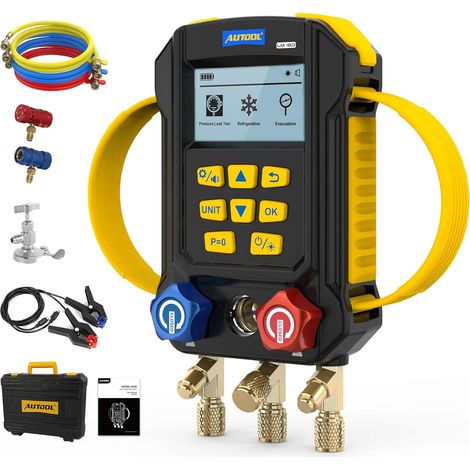 HVAC LM160 Digital Pressure Gauge with 2 Clip Thermometers, 3 Hoses, Support 95 Refrigerants, Leak Detection and Vacuum Mode (1/5)