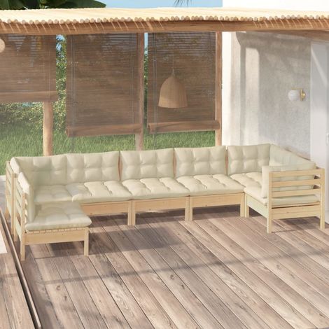Set Salotto da Giardino 7pz con Cuscini Crema in Legno di Pino vidaXL (1/5)