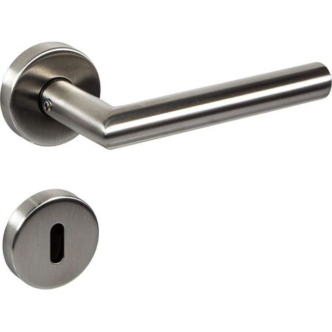 Poignée de porte en acier inoxydable brossé – Garniture moderne pour portes intérieures – Clé à panneton – Épaisseur de porte 37-47mm (1/4)
