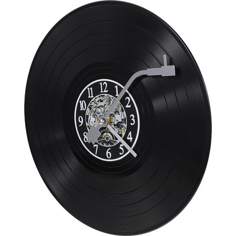 Horloge Murale Ronde Vinyle 30 Cm, Horloge Décorative Suspendue Silencieuse pour Salon Bureau Chambre, Design Industriel Noir, Présent Pendaison de Crémaillère (1/5)