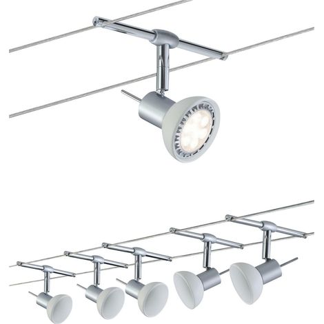 Paulmann – Système de câble à 5 points GU5.3 – Métal chromé mat – Longueur 10m – Plafonnier graduable pour ampoules halogènes 5x10W (1/8)