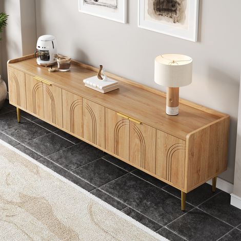 Mobile TV 170x35x47.5 cm, Porte Scolpite 3D con Maniglie Metalliche, Ampio Spazio, MDF Naturale, per Salotto (1/5)