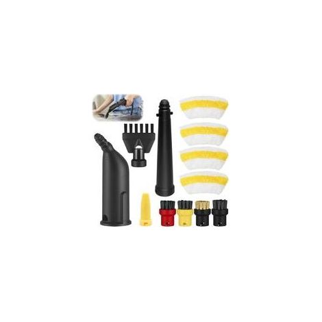 Lot de 15 accessoires pour nettoyeur vapeur Kärcher SC1 SC2 SC3 SC4 SC5, buse manuelle, kit de pièces de rechange, avec buse allongée, buse incurvée, brosse ronde, brosse à joints, sceau, nettoyeur (1/5)