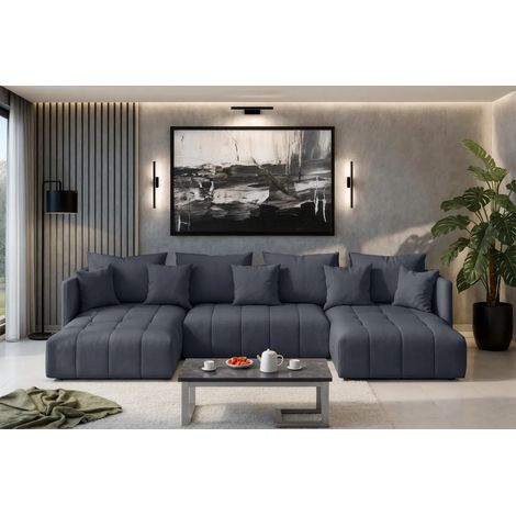 AX LIVING Ecksofa grau Veliro Sofa U Form mit Schlaffunktion, 353 cm