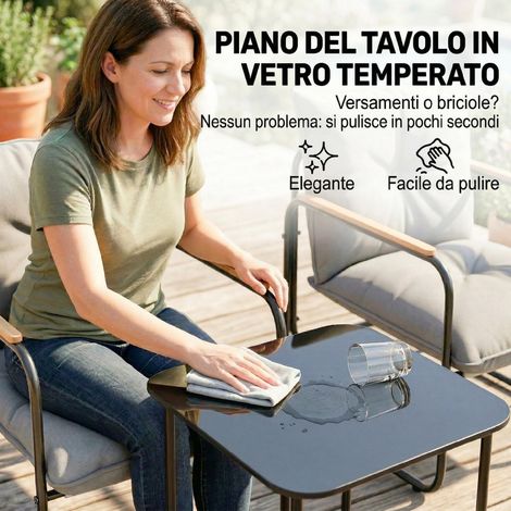 Set Bistrò 3 pièces, mobilier extérieur métal avec coussins, couleur anthracite (1/5)