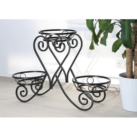 DanDiBo Blumentreppe Metall Schwarz 89 cm Blumenständer mit 3 Ablagen KW403 Blumensäule Pflanzsäule Pflanzständer Blumenregal Pflanzentreppe