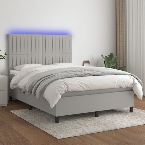 vidaXL Letto a Molle Materasso e LED Grigio Chiaro 140x190 cm Tessuto (1/5)