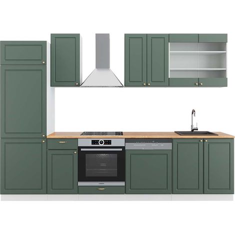 Cuisine Fame-Line, Vert-Or Landhaus/Blanc, 300 cm , PT Chêne, Vicco