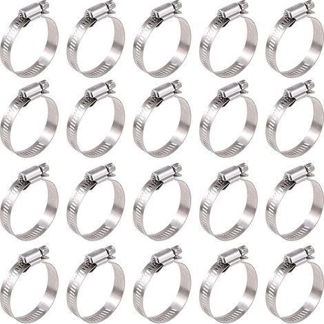 Pack of 20 Hose Clamps, 304 Stainless Steel, Adjustable 27-51 mm, Water Pipe, Plumbing, Automotive (1/5)