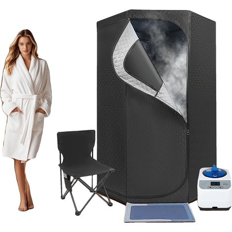 Sauna à vapeur portable, 1350W, réservoir d'eau de 3L, plage de temps de 5 à 60 minutes, 9 niveaux de chauffage réglables, tente pentagonale spacieuse (1/5)