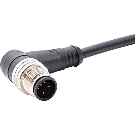 M12 Sensorleitung PVC 4-polig Stift gewinkelt A-Kodierung, Länge 10,0 Meter schwarz, Kabel Außendurchmesser 5,0mm - 1 Stück