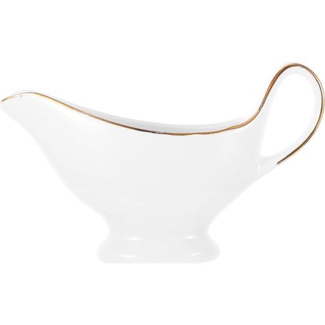 Saucière avec poignée ergonomique soucoupe en porcelaine fine blanche avec grand bec anti- pour sauces chauffantes sauces assaisonnements pour salade lait