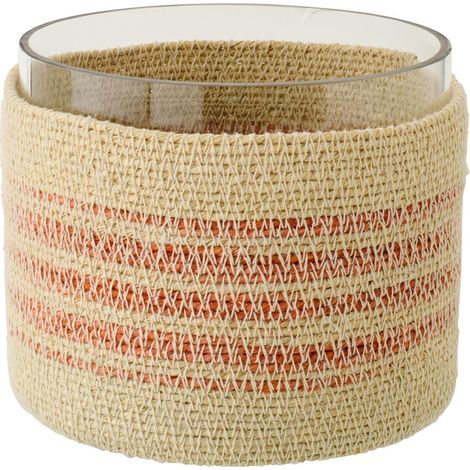 Photophore en Jonc "Galene" 15cm Naturel & Orange (1/2)