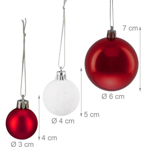 Lot de boules de Noël décoratives pailletées 7 x 6 cm 5 x 4 cm 4 x 3 cm en polystyrène rouge (1/2)