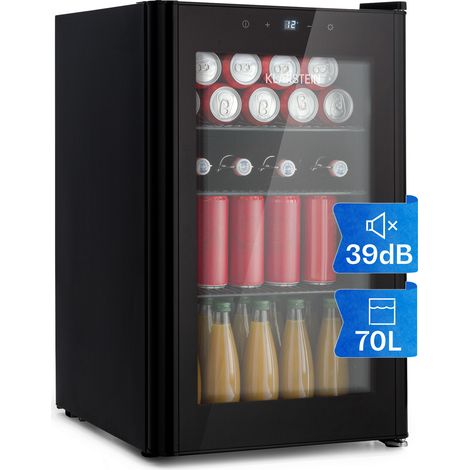 Klarstein Mini Kühlschrank mit Glastür & LED, Mini-Kühlschrank für Zimmer, Getränkekühlschrank Klein mit Herausnehmbaren 3 Ablagen, Kleiner Kühlschrank 70L, Indoor/Outdoor Kühlschrank Leise, 0-10°C