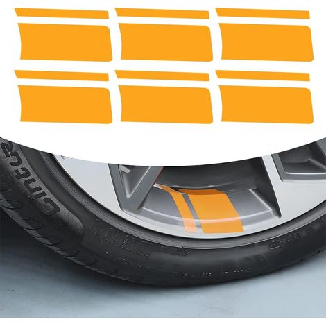 Lot De 6 Autocollants Réfléchissants pour Jantes Voiture, Autocollants Réfléchissants De Voiture Accessoires Décoratifs Universels, Autocollants pour Jantes Voiture Stripes(Jaune) (1/5)