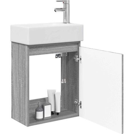 Meuble de Salle de Bain Gris Sonoma avec Robinet Intégré - Vanité Moderne avec Lavabo et Rangement, Design Contemporain pour WC ou Douche (1/5)