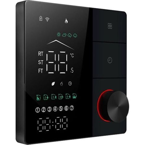Thermostat de chauffage électrique intelligent, thermostat Wi-Fi AC avec contrôle par application d'apprentissage IA, écran tactile numérique LED et bouton réglable, économie d'énergie, noir (1/5)